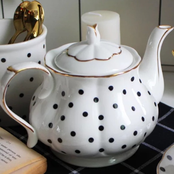 NIB 5 Pc Tea SET: Black & White Bone China - Picture 13 of 16